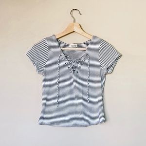 Black & white striped lace up top